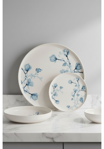 6 Kişilik Toledo 24 Parça Krem Porselen Yemek Takımı Anemon Şık Sofra Seti