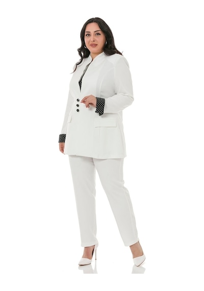Disentis Büyük Beden Yan Ve Arkadan Lastikli Dar Paça Cepli Beyaz Pantolon