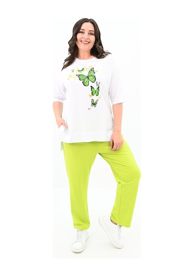 Kadın Büyük Beden Kelebek Baskı Detaylı T-shirt Takım 8114-25 001