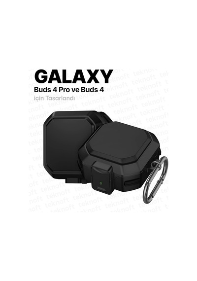 Samsung Galaxy Buds 4 Pro Ve Buds 4 İle Uyumlu Darbelere Karşı Ultra Güçlü Çift Renkli Sert Kenarlı Mat Silikon Kılıf Siyah, Galaxy Buds 4 Pro/4