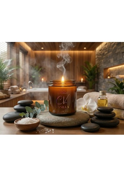 Vanilya Kokulu Mum-%100 Doğal Soya Mum-yoğun Kokulu Mum-aromaterapi-220cc Amber Kapaklı Şişe Amber