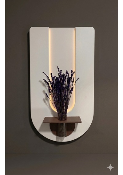 Begonvil Ahşap Pilli Ledli İskandinav Salon Duvar Rafı Şık Modern Çiçeklik 40 X 75 Cm Paris Grisi - Ahşap Ceviz