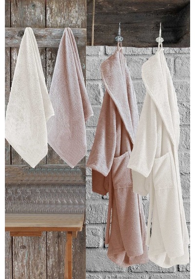 Elart Bornoz Aile Seti % 100 Pamuk 4 Parça Maranta Cappuccino-Cappuccino-Tek Ebat Cappuccino