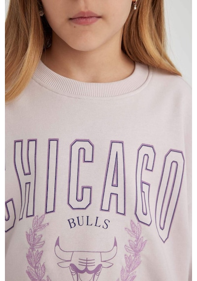 DeFacto Kız Çocuk NBA Chicago Bulls Oversize Geniş Kalıp Bisiklet Yaka Sweatshirt C0802A824SPPN424 Pembe