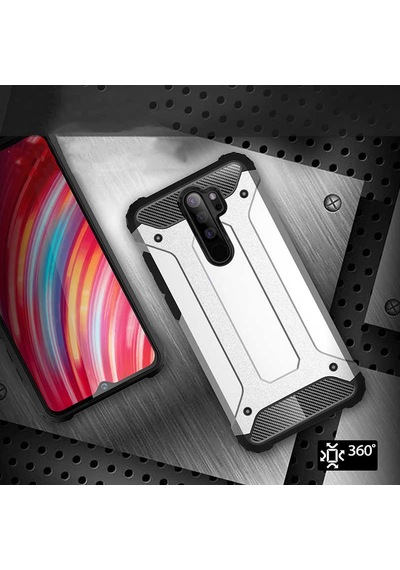 Noktaks - Redmi Note 8 Pro Uyumlu - Kılıf Çift Katman Zırh Tank Crash Military Kapak - Kırmızı Kırmızı