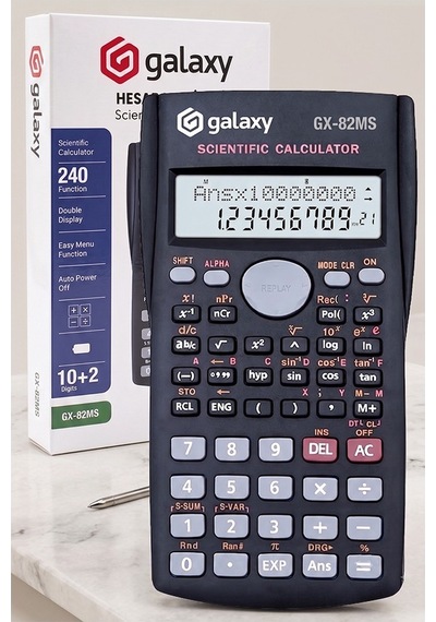 Fonksiyonlu Bilimsel Hesap Makinesi 1 Adet 8x14cm 240 Fonksiyonlu Galaxy Gx-82ms Mühendis Öğrenci 2 Satır Ekran Tasarım Siyah