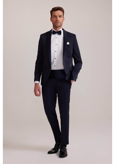Ysf Erkek Lacivert Slim Fit Kırlangıç Yaka Damatlık