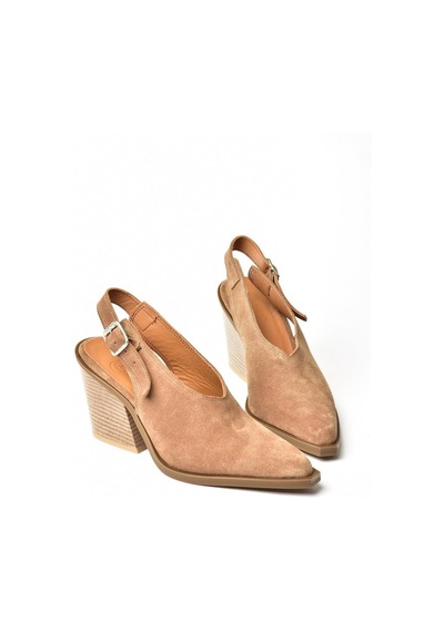 Fox Shoes U654304102 Vizon Hakiki Deri Süet Western Topuklu Ayakkabı vizon