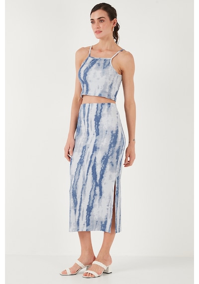 Lela Slim Fit Ip Askılı Yırtmaçlı Midi Alt-Üst Bayan Takım 5869021 Indigo