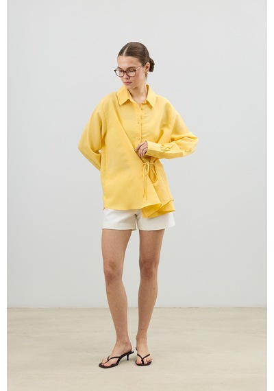 Antioch Bağlamalı Çizgili Kadın Gömlek Sarı