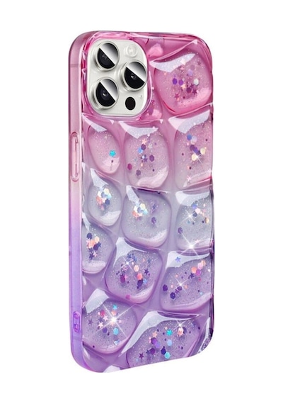 Apple Uyumlu iPhone 15 Pro Kılıf Simli 3d Desenli Zore Hacar Kapak Pembe-mor