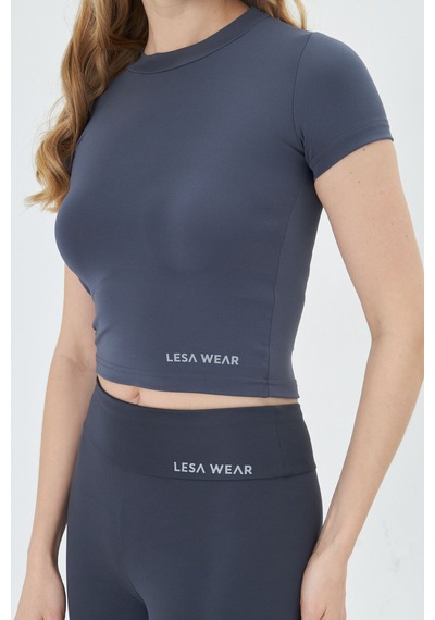 Lesa Wear Soft Touch Bedene Oturan Spor Crop T-shirt Short Fitted Antrasit