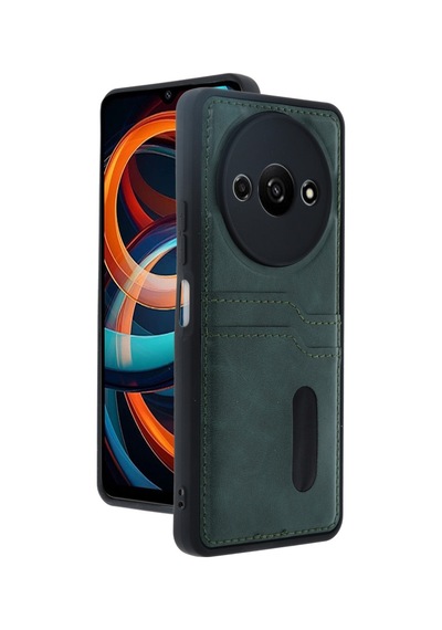 Xiaomi Redmi A3 4g Uyumlu Kılıf Sara Kartvizitli Deri Kılıf - Koyu Yeşil