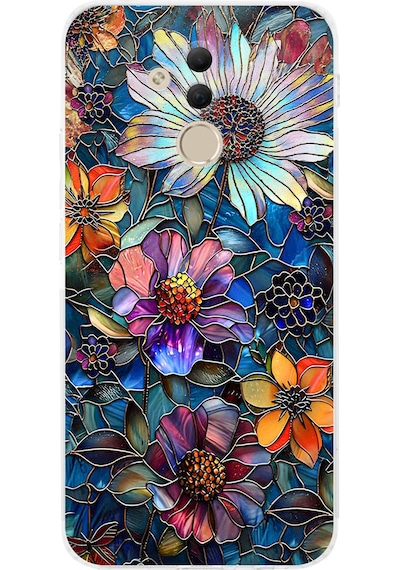 Printify Huawei Mate 20 Lite İle Uyumlu Vitray Mücevher Flora Tasarımlı Şeffaf Silikon Kılıf Şeffaf