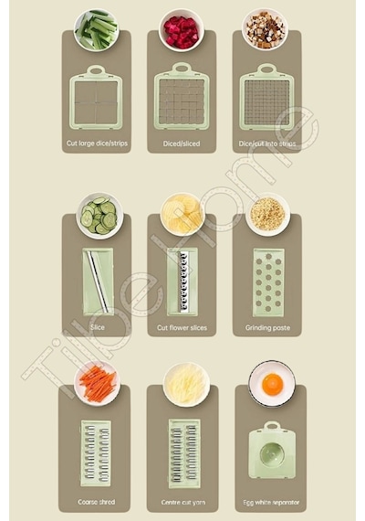 Tilbe Home Vegetable Cutter Pro Rende Sebze Doğrayıcı Dilimleyici Hazneli Soğan Küp Kesici Dicer Ren Renkli