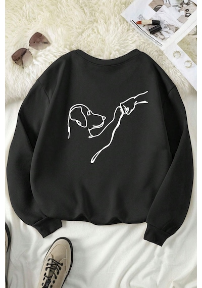Uyguntarz Can Dostum Baskılı Oversize Sweatshirt Antrasit