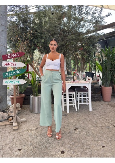 WeShaya Mint Likralı Palazzo Pantolon Mint