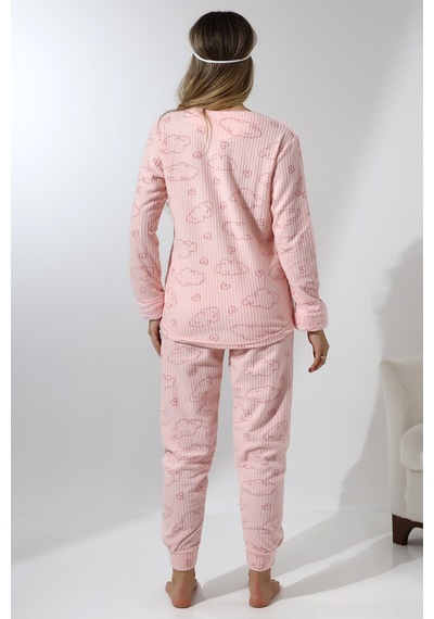 Wordex Fawn 5010 Peluş Welsoft Polar Kışlık Yumoş Kadın Pijama Takımı Pembe