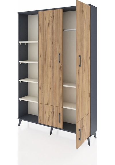 Arges Dolap 6 Raflı 4 Kapaklı Tek Askılı 132x30x195 Antrasit-... Antrasit