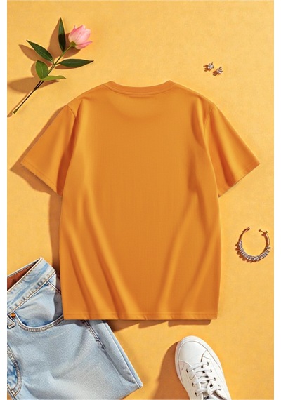 Uyguntarz Unisex Kalp Love Baskılı Tasarım Tshirt Turuncu