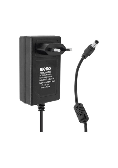 Weko 12 Volt 3.2 Amper 38 Watt Plastik Kasa Priz Tipi Adaptör 5.5x2.5 Uçlu