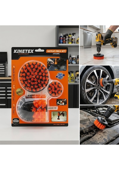 Kinetex Ktx-3375 Matkap Fırçası 6.3mm 1/4" 3 Adet Set Uç Fırça 2" İnç Büyük Düz 4" İnç