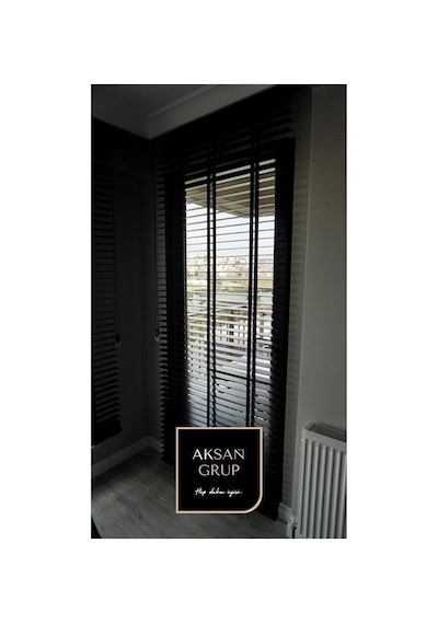 %100 Gerçek Ahşap Jaluzi Perde Kurdeleli Zincirli Redüktörlü Siyah Renk 50 Mm