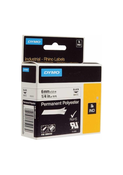 DYMO Rhino Pro Sabit Polyester Şerit 6mmx5,5m Beyaz/Siyah (180544