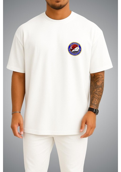 Bahriyeli Collection Oversize Tcg Karataş Logo Cep Baskılı Unisex T-shirt Beyaz