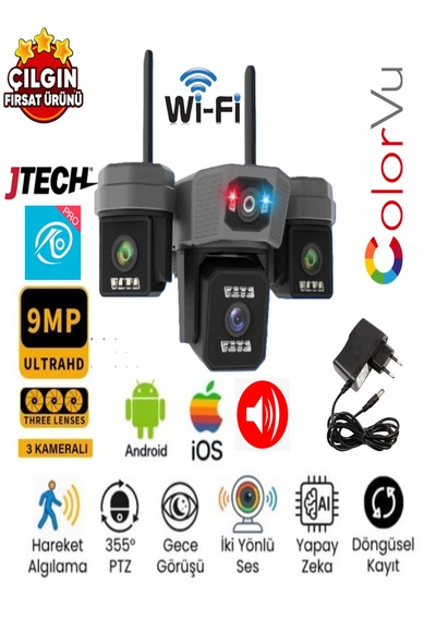 O-kam Ok-204plusw 3mp+3mp+3mp 9mp Wi-fi Çakarlı 3 Kameralı 1 Ptz Akıllı Kamera