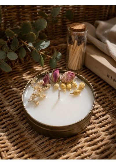 Niyet Temalı 3 Lü El Yapımı Aromatik Mum Seti Nazar, Bereket & Huzur Gold Teneke Hediyelik Mum 001 - Beyaz