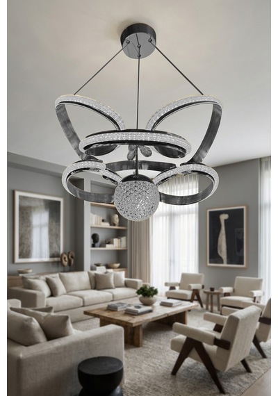 Kral Tacı Simli Tek Toplu Led Avize Modern Lüks Tasarım Çok Renkli