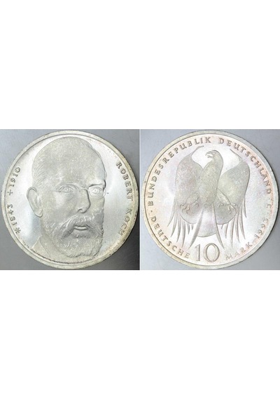 Almanya Hatıra Gümüş 10 Mark 1993 J. Robert Koch'un 150. Doğum Günü Temalı. 15,5 Gram. Proof Baskı 450.000 Adet Basılmıştır. Çil - Kondisyon.