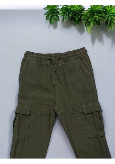 Jack Lions Erkek Çocuk Bel Paça Laslikli Keten Kargo Pantolon-14562 Haki