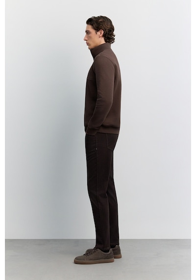Avva Erkek Kahve Dik Yaka Fermuarlı -5 Dereceye Dayanıklı Regular Fit Sweatshirt A62y1351