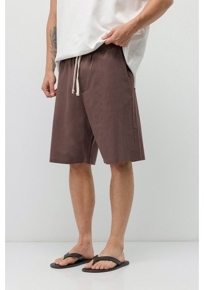 Vamos Basic Oversize Keten Şort Kahve