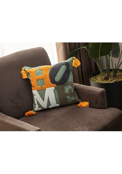 Swita Home Çiftli Premium Punch İşlemeli Kırlent Kılıfı Beyaz - Yeşil