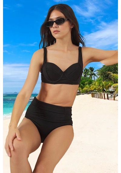 Ersefa Tasarım Bikini Takımı Premium Kalite Su Sporları İçin Klora Dayan Siyah