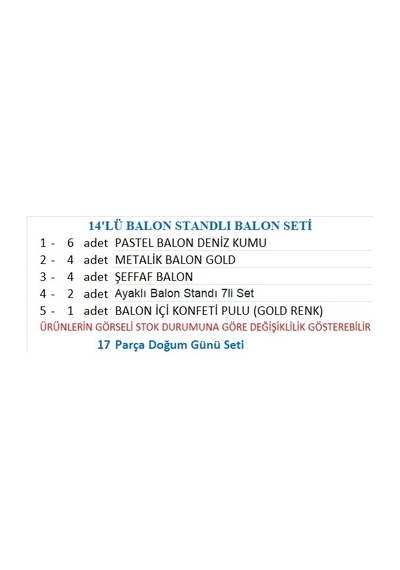 2 Adet Ayaklı Balon Standı 7li, Toplam 14 Adet Gold, Deniz Kumu, Şeffaf Balon Seti Çok Renkli