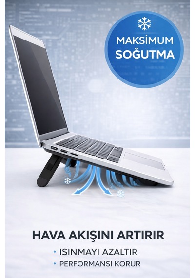 Yapışkanlı Katlanabilir Laptop Standı 2 Kademeli Soğutucu Notebook Yükseltici 22 Cm Siyah