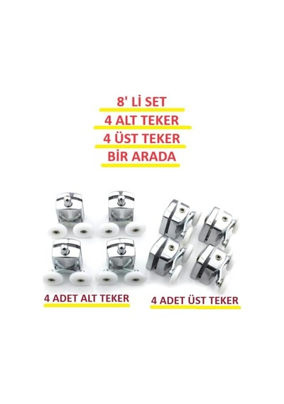 Teker 8 Li Set Duşakabin Tekerleği Alt Üst Cam Kabin Rulman Makara 24 Mm Krom Beyaz - Şeffaf Teker 8 Li Set Duşakabin Tekerleği Alt Üst Cam Kabin Rulman Makara 24 Mm Krom Beyaz - Şeffaf