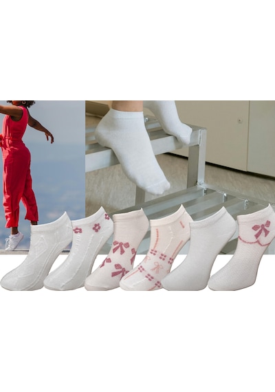 Silk Step 6'lı Paket Kadın Bilek Patik Çorap , Beyaz Zemin Üzerine 6 Farklı Desen Teması. Beyaz
