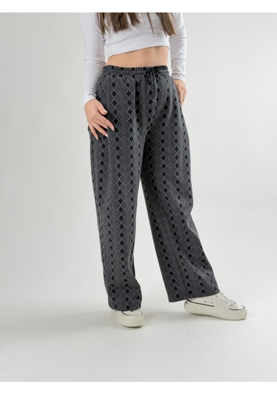 Cocopelli Desenli Kadın Baggy Pantolon Coc2675 Gri