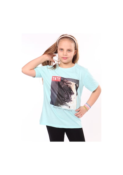 Toontoy Kids Toontoy Unisex Çocuk Önü Baskılı Tişört Su Yeşili