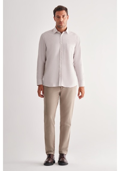 İmza Bej Sert Yaka Uzun Kol Cepli Comfort Fit Classic Gömlek 1004255163 Bej