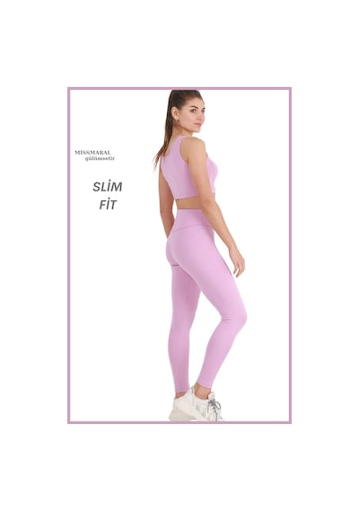 Missmaral Kadın Llla Yüksek Bel Toparlayıcı Tayt Tam Boy Dalgıç Örme Kumaş Casual & Comfort 102101 Lila