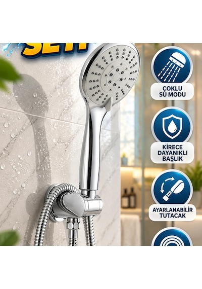 Çok Fonksiyonlu El Duşu Seti Spiral Hortum, Ayarlanabilir Tutacak Ve Kirece Dayanıklı Başlık Çok Renkli