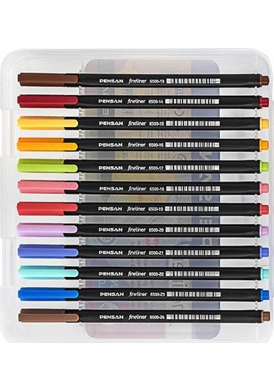 Fineliner Kalem 24 Renk Plastik Kutu 0.4mm Keçe Uçlu Kalem 1 Pake