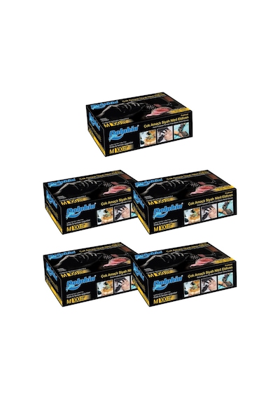 Dolphin Çok Amaçlı Siyah Nitril Eldiven M 100lü Paket 5 Adet Gıdaya Uygun