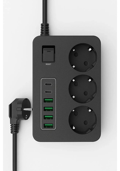 Akım Korumalı 3 Lü Priz 2x Usb-c + 4x Usb-a Hızlı Şarj 2m Kablo Çocuk Korumalı Çoklu Priz 2 M